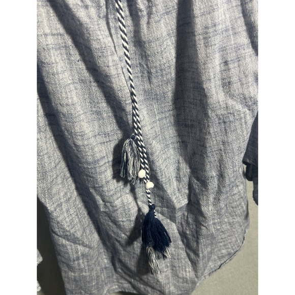 Style & Co Women's Size S Light Blue Linen Blend Off Shoulder Tassel Bell Sleeve - Picture 3 of 5